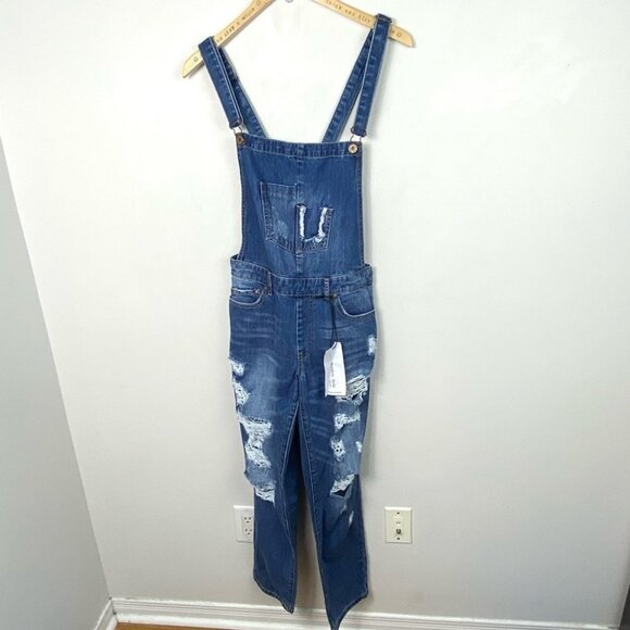 NWT Monkey Ride‎ Distressed Denim Overalls Plus Size XXL Dungarees New With Tags - Picture 13 of 14